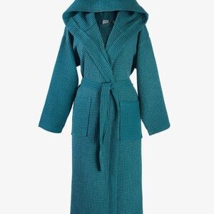 Waffle Hooded Bath Robe in Teal